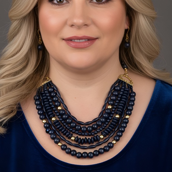 Beaded Multi Wood Ball Necklace Set - Picture 1 of 2